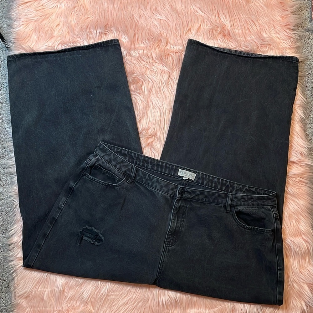 Eloquii Woman’s Black Distressed Straight Leg Jeans Plus Size 20